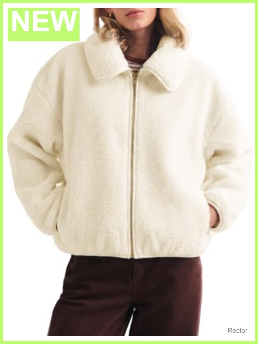 Women's Full Zip Collared Sherpa Fleece Jacket Fuzzy Coat